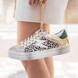 BASKETS FEMME DORÉES ET LÉOPARD - Casualmode.fr