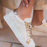 BASKETS FEMME BLANCHES À DÉTAILS DORÉS IMPRIMÉ LÉOPARD - Casualmode.fr