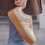 BASKETS PAILLETÉES DORÉES À SEMELLE ÉPAISSE - Casualmode.fr