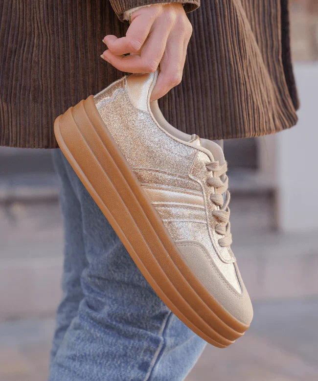BASKETS PAILLETÉES DORÉES À SEMELLE ÉPAISSE - Casualmode.fr