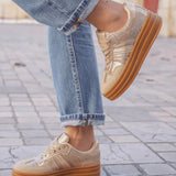 BASKETS PAILLETÉES DORÉES À SEMELLE ÉPAISSE - Casualmode.fr