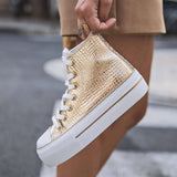 BASKETS MONTANTES FEMME DORÉES EFFET CROCO SEMELLE ÉPAISSE - Casualmode.fr