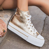 BASKETS MONTANTES FEMME DORÉES EFFET CROCO SEMELLE ÉPAISSE - Casualmode.fr