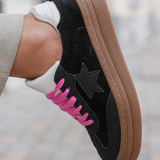 BASKETS NOIRES À ÉTOILE AVEC LACETS ROSES - Casualmode.fr