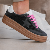 BASKETS NOIRES À ÉTOILE AVEC LACETS ROSES - Casualmode.fr