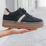 BASKETS PLATEFORME NOIRES ET BEIGE – STYLE URBAIN - Casualmode.fr