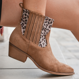 BOTTINES CAMEL WESTERN À MOTIF LÉOPARD - Casualmode.fr