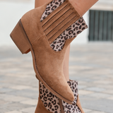 BOTTINES CAMEL WESTERN À MOTIF LÉOPARD - Casualmode.fr