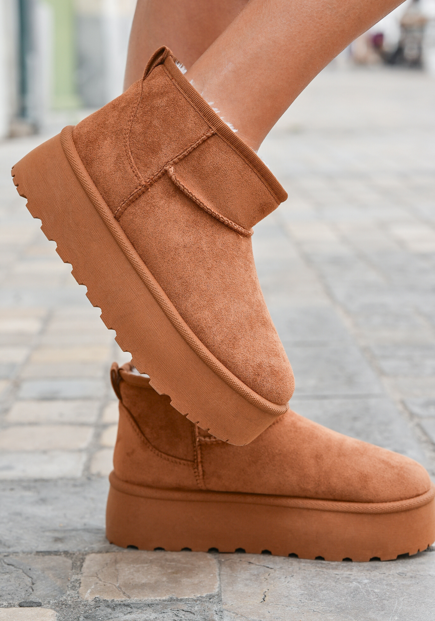 BOTTINES FOURRÉES PLATEFORME CAMEL - Casualmode.fr