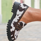 MOCASSINS MOTIF VACHE AVEC SEMELLE ÉPAISSE - Casualmode.fr