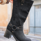 BOTTES NOIRES À TALONS AVEC STUDS - Casualmode.fr