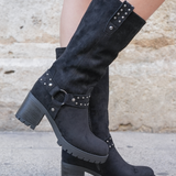 BOTTES NOIRES À TALONS AVEC STUDS - Casualmode.fr