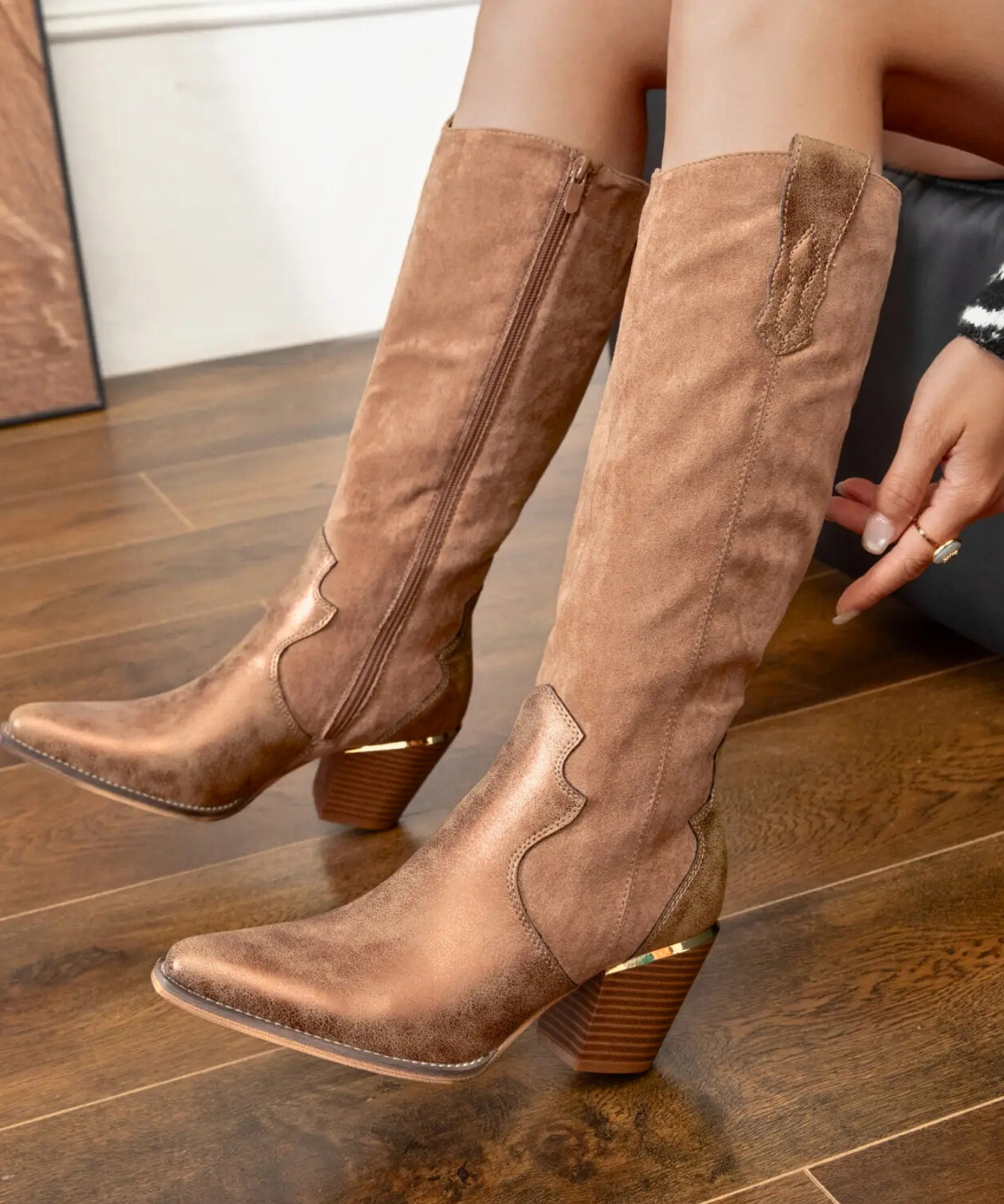 BOTTES COWBOY BRONZE À TALON BISEAUTÉ - Casualmode.fr