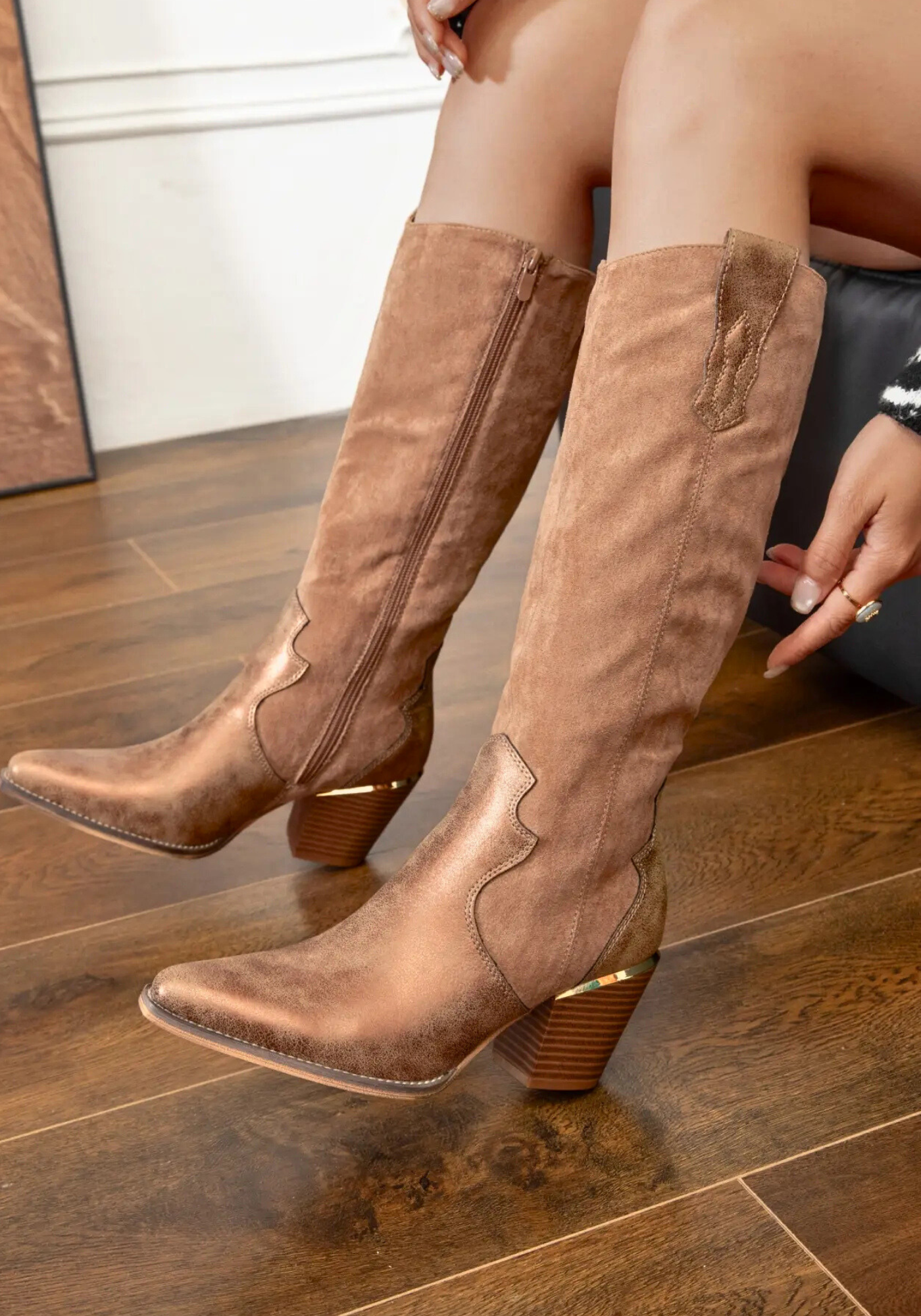 BOTTES COWBOY BRONZE À TALON BISEAUTÉ - Casualmode.fr