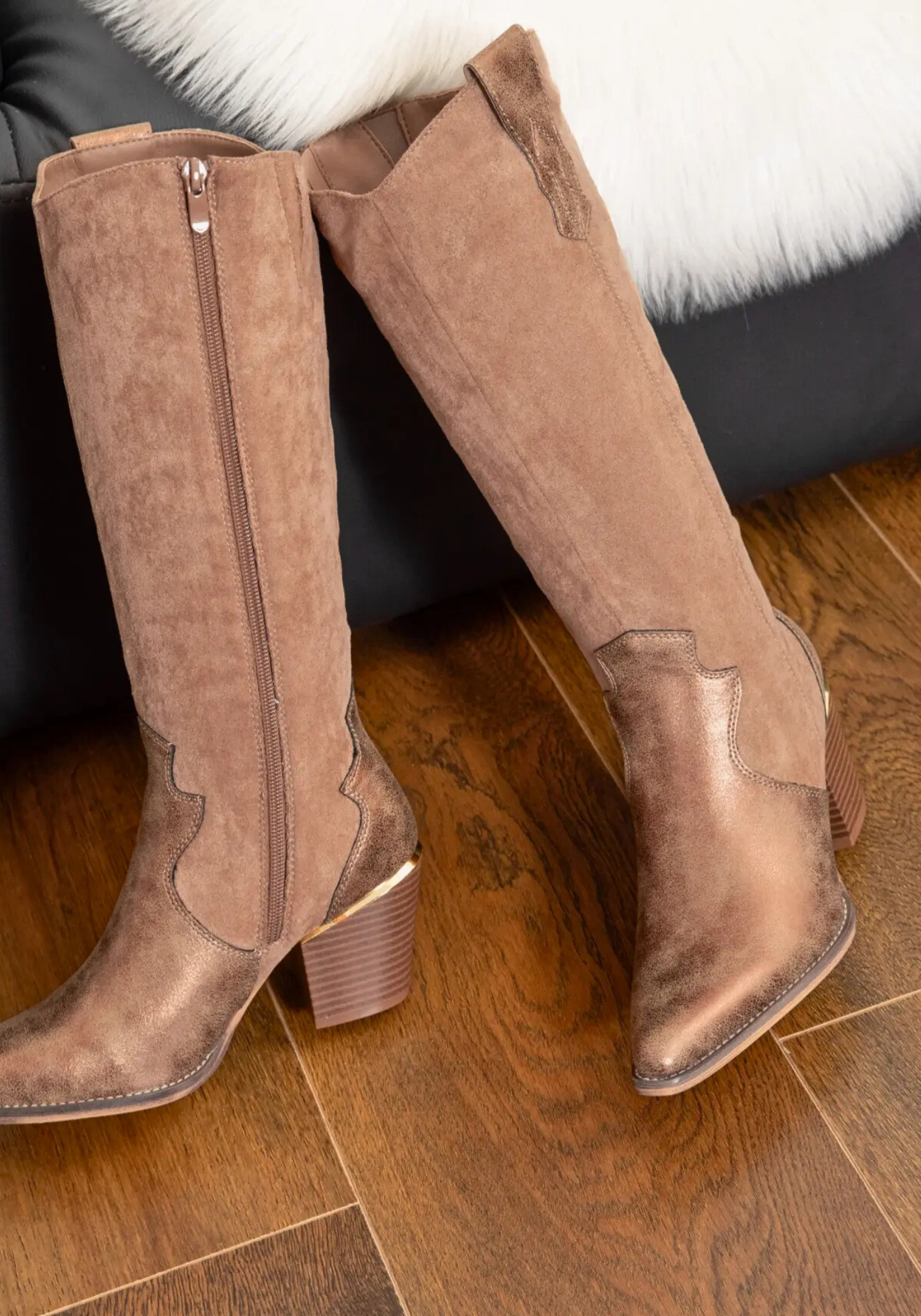 BOTTES COWBOY BRONZE À TALON BISEAUTÉ - Casualmode.fr