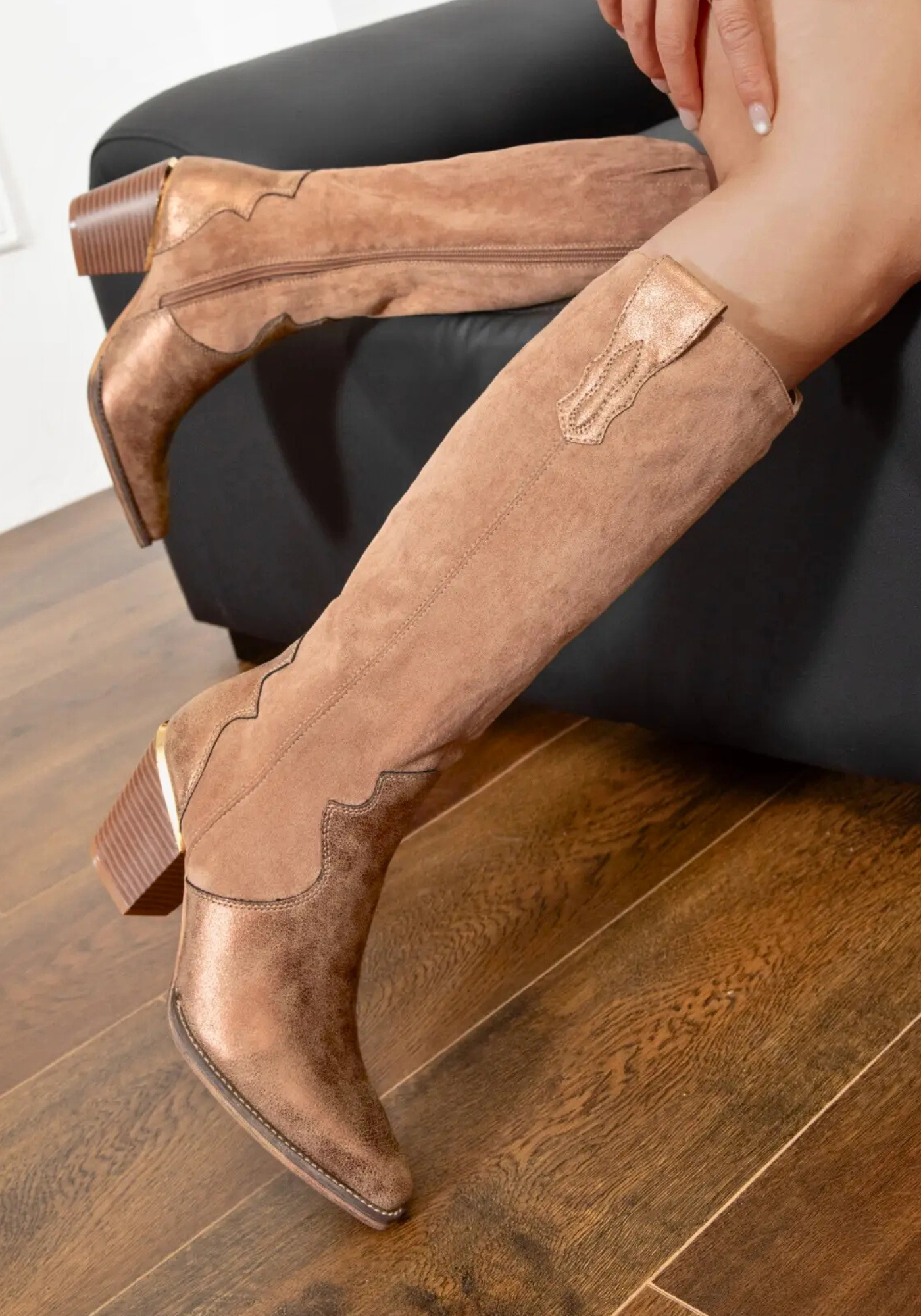 BOTTES COWBOY BRONZE À TALON BISEAUTÉ - Casualmode.fr