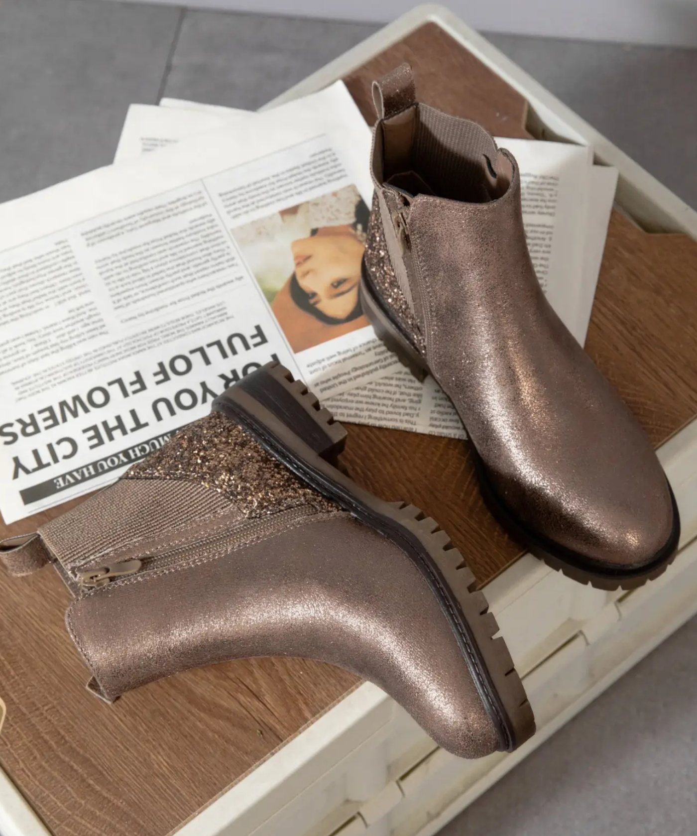 BOTTINES GLITTER CHAMPAGNE – ÉCLAT & CONFORT - Casualmode.fr