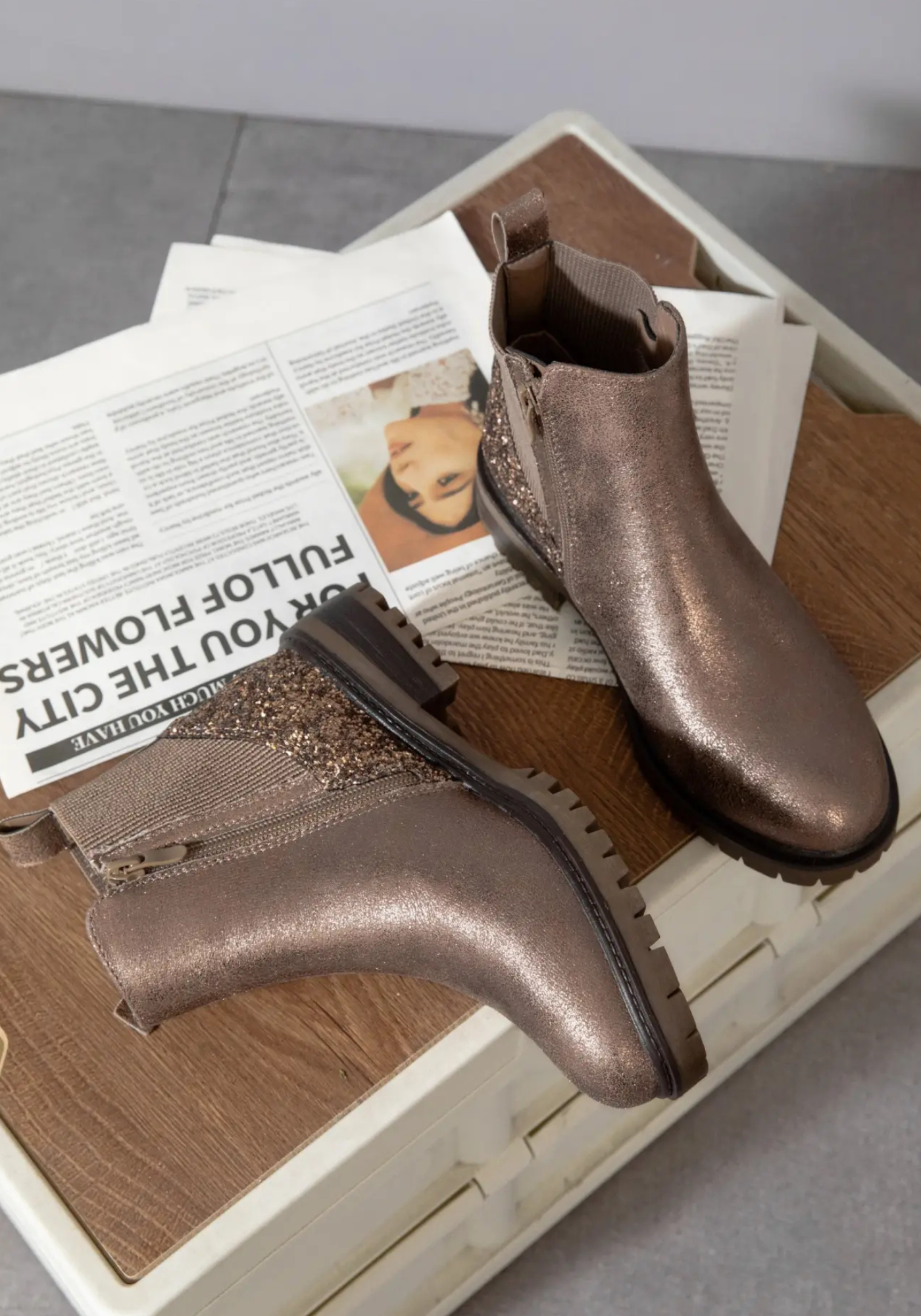 BOTTINES GLITTER CHAMPAGNE – ÉCLAT & CONFORT - Casualmode.fr