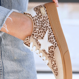 Basket femme semelle marron étoile léopard à lacets - Perrine - Casualmode.fr