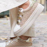 BASKETS PLATFORM BEIGE ET BLANCHE À SCRATCH - Casualmode.fr