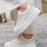 BASKETS PLATEFORME BEIGE EN TWEED AVEC DÉTAILS DORÉS - Casualmode.fr