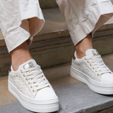 BASKETS PLATEFORME BEIGE EN TWEED AVEC DÉTAILS DORÉS - Casualmode.fr