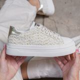 BASKETS PLATEFORME BEIGE EN TWEED AVEC DÉTAILS DORÉS - Casualmode.fr