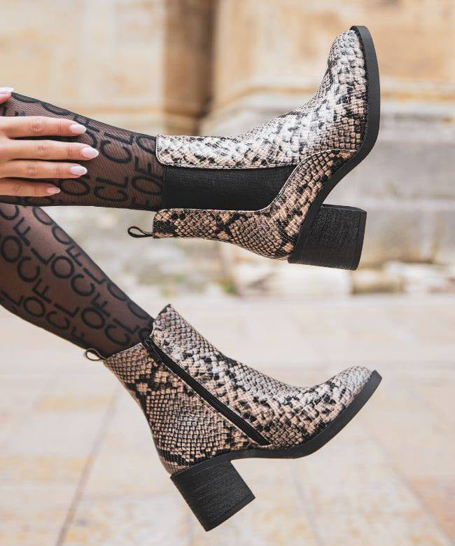 BOTTINES FEMME MOTIF PYTHON À TALON - Casualmode.fr