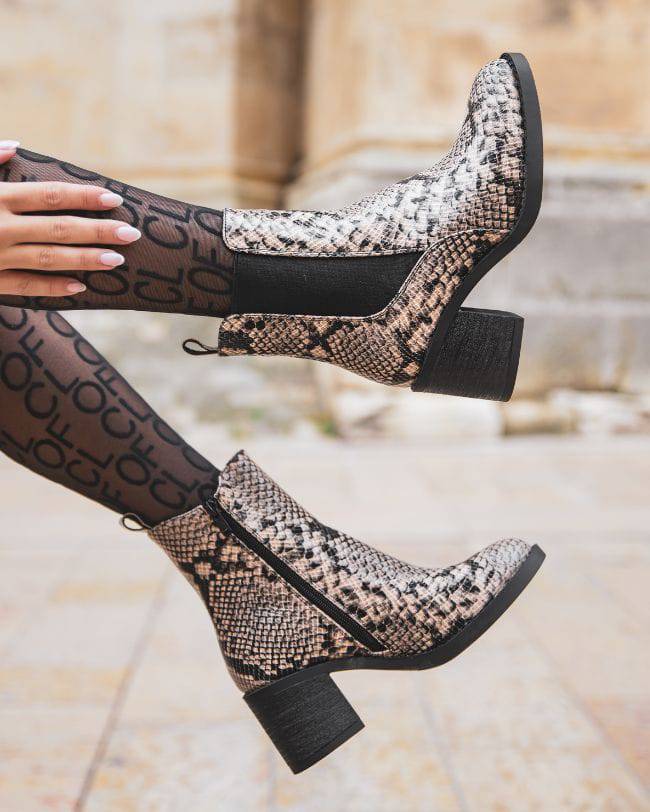 BOTTINES FEMME MOTIF PYTHON À TALON - Casualmode.fr