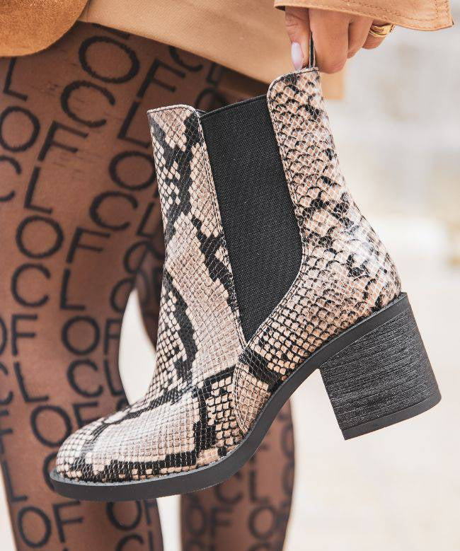 BOTTINES FEMME MOTIF PYTHON À TALON - Casualmode.fr