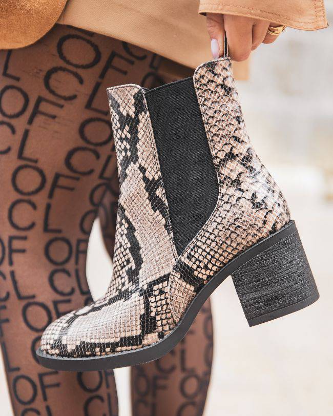 BOTTINES FEMME MOTIF PYTHON À TALON - Casualmode.fr