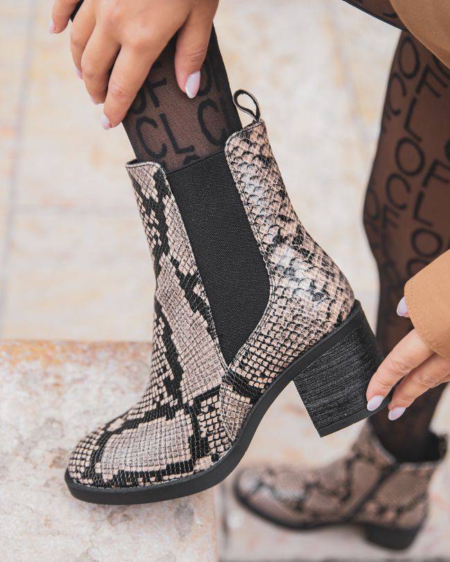 BOTTINES FEMME MOTIF PYTHON À TALON - Casualmode.fr
